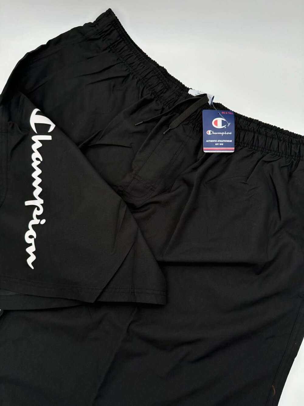 Champion Men's Big & Tall Mesh Lined Script Logo Swim Trunks, Size 3XL, Black
